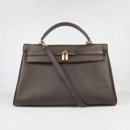 Hermes Kelly 35Cm Togo Leather Handbag Dark Coffee/Golde